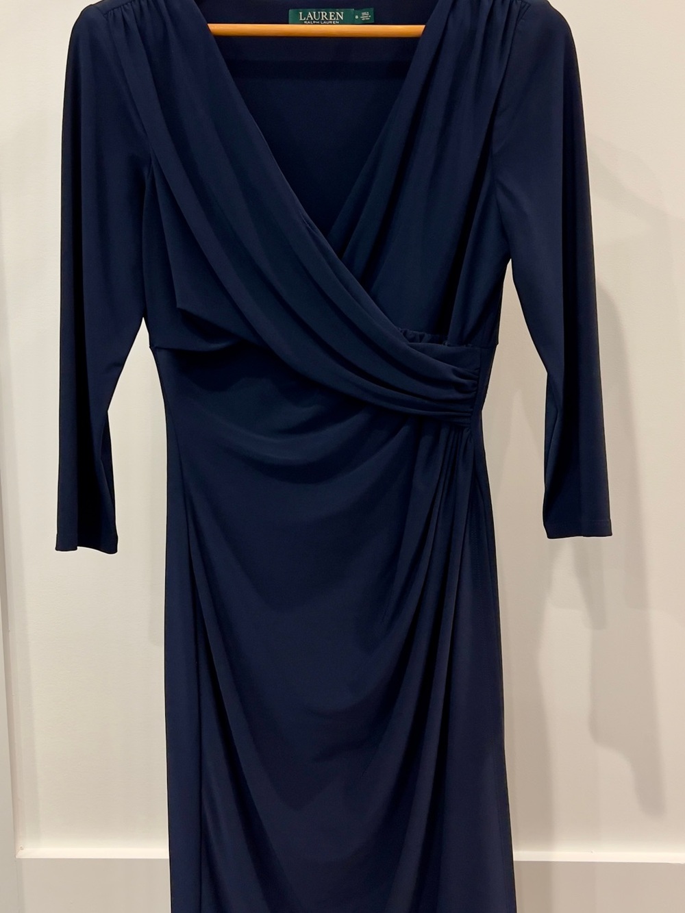 Ralph Lauren Navy Wrap-Style Long Sleeve Jersey Dress